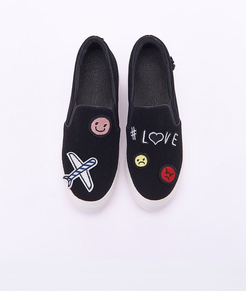 Size Zero [My Proposal] Free Collage Devil Felt Thick Soled Loafers_Dream Black (22.5/23) - รองเท้าลำลองผู้หญิง - วัสดุอื่นๆ สีดำ