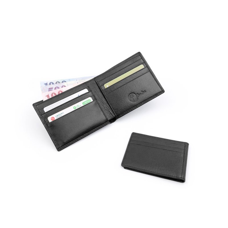 手工植鞣皮革-多夾層短夾(卡片款) leather wallet - 皮夾/長短夾/錢包 - 真皮 黑色