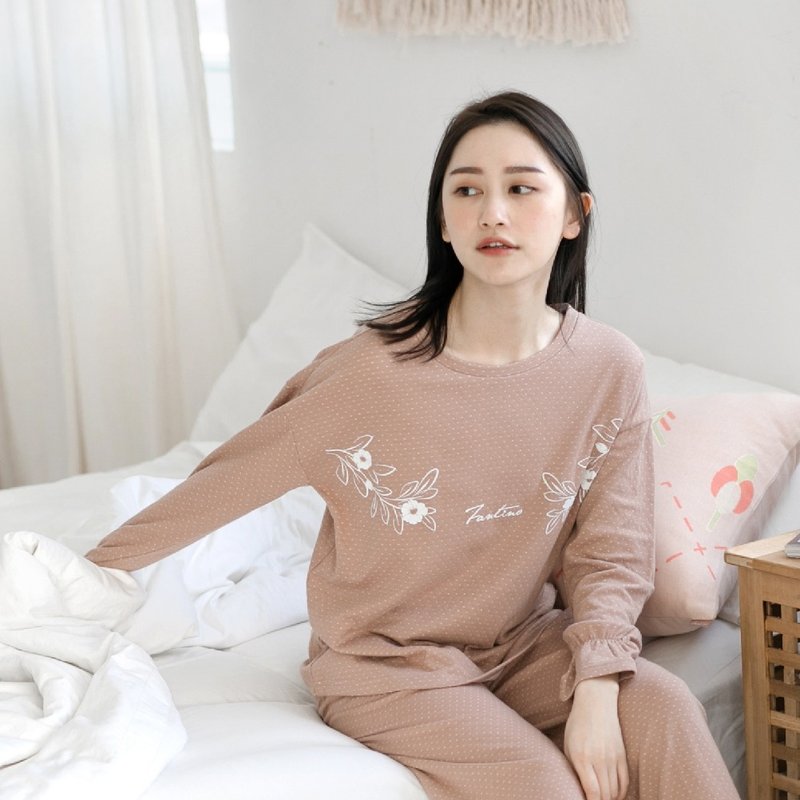 UMORFIL膠原蛋白公主袖口居家服-奶茶 - 睡衣/居家服 - 棉．麻 卡其色