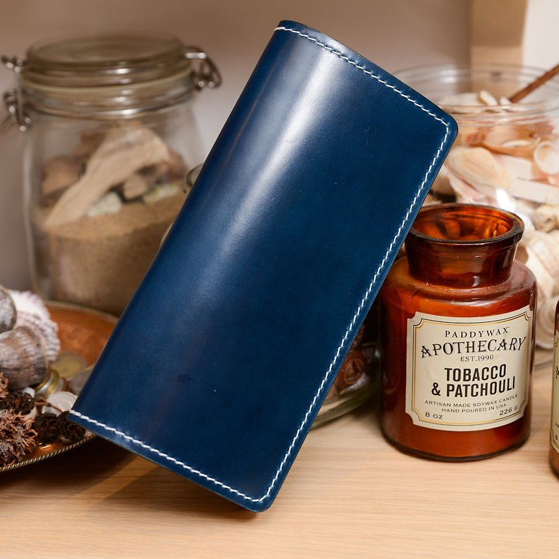 Cans Handmade Handmade Japanese Blue New Jubilee Cordoba Cordoba with Vegetable Tanned Leather Long Treasure Cloth Wallet Wallet - กระเป๋าสตางค์ - หนังแท้ สีน้ำเงิน