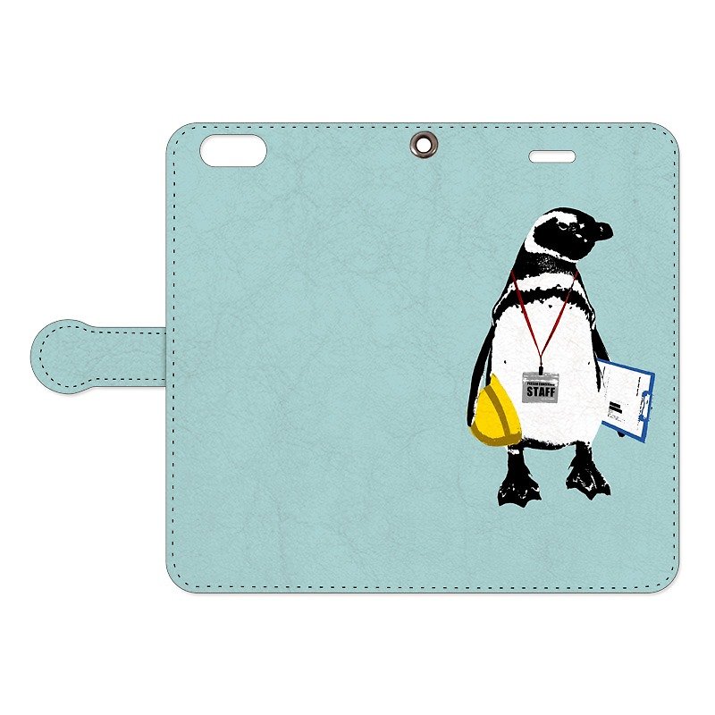 Notebook type iPhone case / STAFF Penguin - Phone Cases - Genuine Leather White