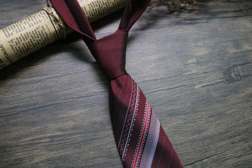 壞紳士 酒紅色編織紋真絲領帶/窄版紳士商務necktie