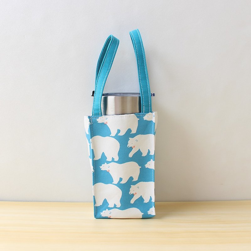 Big Polar Bear Drink Bag (Large) Green Cup Bag Ice Cup Bag - ถุงใส่กระติกนำ้ - ผ้าฝ้าย/ผ้าลินิน สีน้ำเงิน