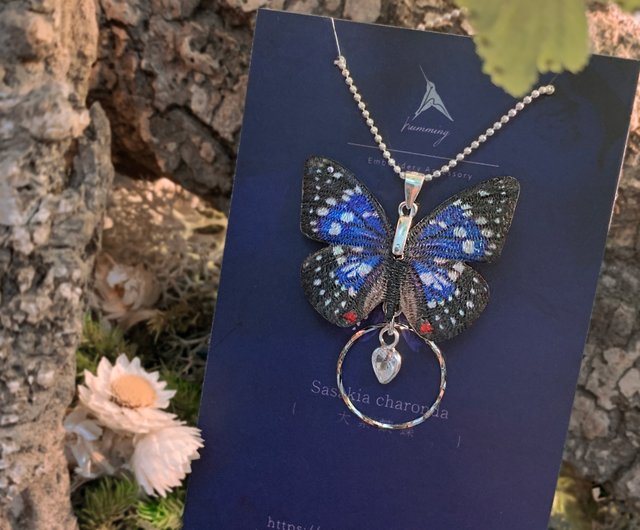 Necklace large purple butterfly embroidery handmade butterfly silver jewelry gift box customized birthday gift for Valentine s Day Shop humming Necklaces Pinkoi
