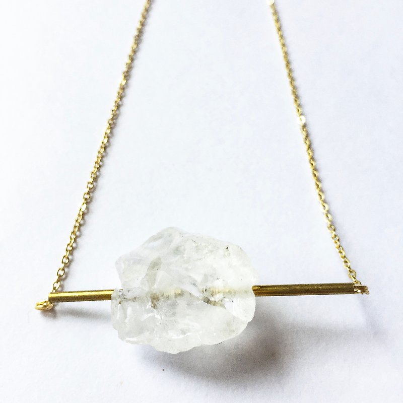 潔白純淨  白水晶 黃銅柱 頸鏈 - 頸鏈 - 寶石 白色