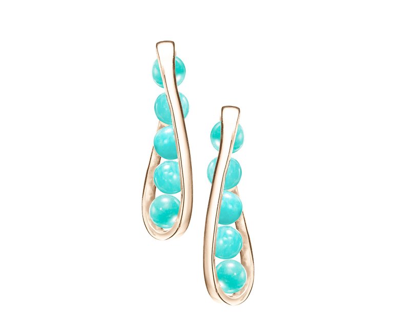 Turquoise 14k Yellow Gold Bar Earrings, Amazonite Teal Gemstone Stud Earrings - Earrings & Clip-ons - Precious Metals Blue