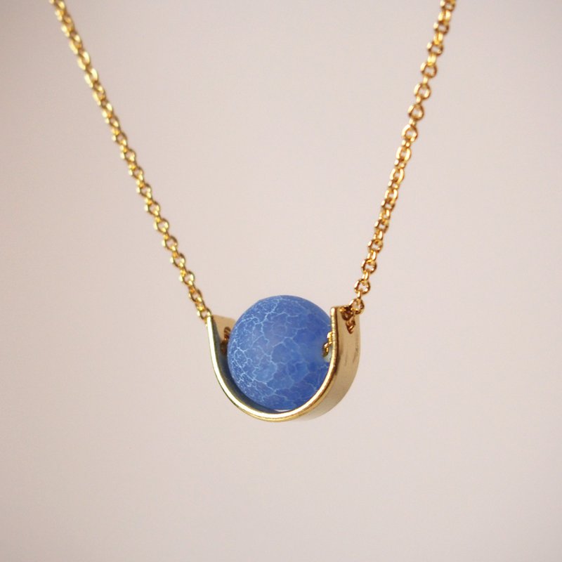 "KeepitPetite" frosted blue agate beads · swing · gold-plated necklace (45cm) gift - สร้อยคอ - เครื่องเพชรพลอย สีน้ำเงิน