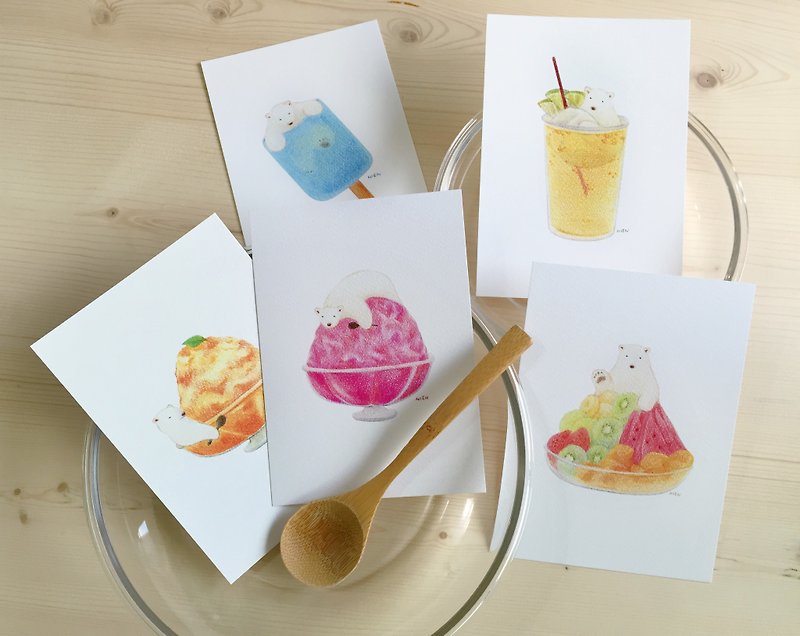 Bear snow cone -5 into the postcard sets - Cards & Postcards - Paper White