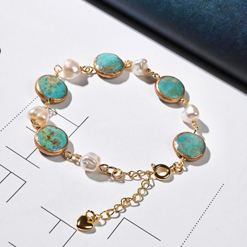 Sleeping Beauty in the Clouds | Turquoise* Baroque Pearls - Bracelets - Gemstone Green