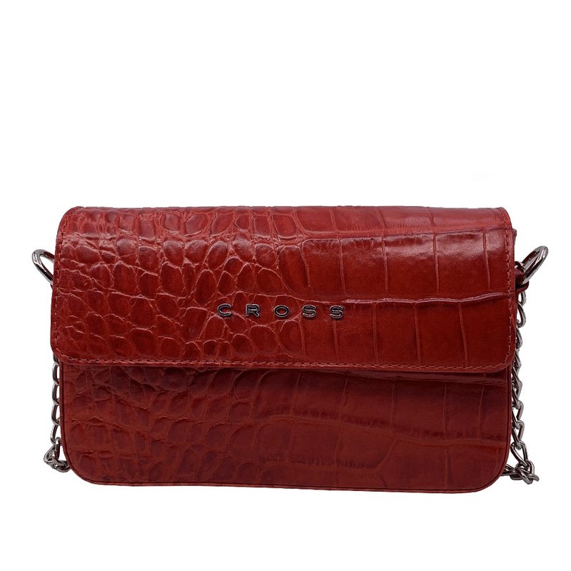 CROSS PREMIUM GENUINE LEATHER CROCODILE EMBOSSED SLING BAG RED ONSALE - Handbags & Totes - Genuine Leather Red