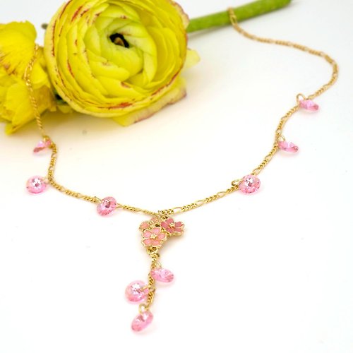 Blossom hand-made 施華洛世奇粉紅櫻花頸鏈