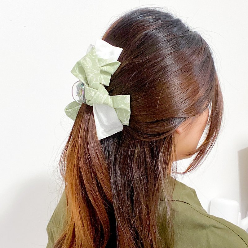 Handmade Australia Printed HANA Ribbon Bow Hair Clip - Forest Shade - Hair Accessories - Cotton & Hemp Green