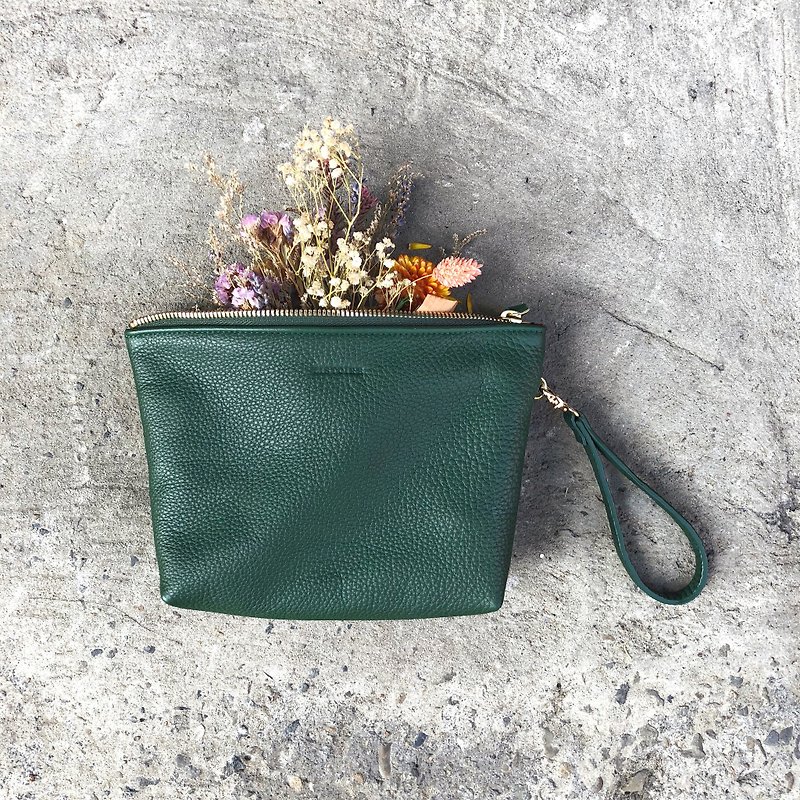 [BEAUTY BAG] ZiBAG-035 / Cosmetic bag / dark green - Clutch Bags - Genuine Leather 