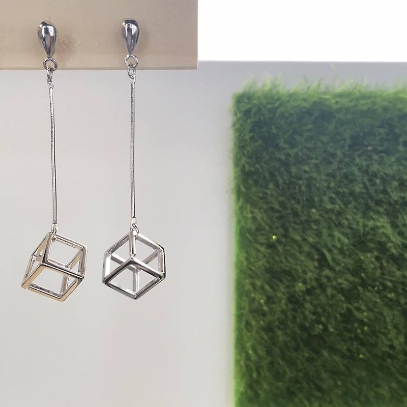925 Sliver Dropped Cube Earrings - Earrings & Clip-ons - Other Metals Silver