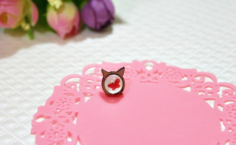 Time Gemstone X Stainless Steel Pin Earrings<<Single Ear>> =>Limited X1 #耳骨# - Earrings & Clip-ons - Wood Red