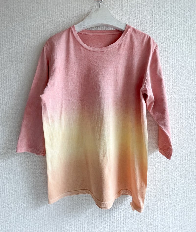 日本製 Hand dyed  Before Sunset 泥染め七分丈Tシャツ　夕日を纏う  Mud dyed - 女 T 恤 - 棉．麻 橘色