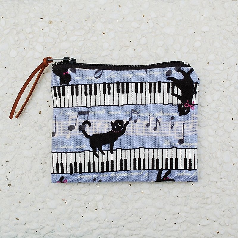 Piano black cat zero purse _ purple - กระเป๋าใส่เหรียญ - ผ้าฝ้าย/ผ้าลินิน สีม่วง