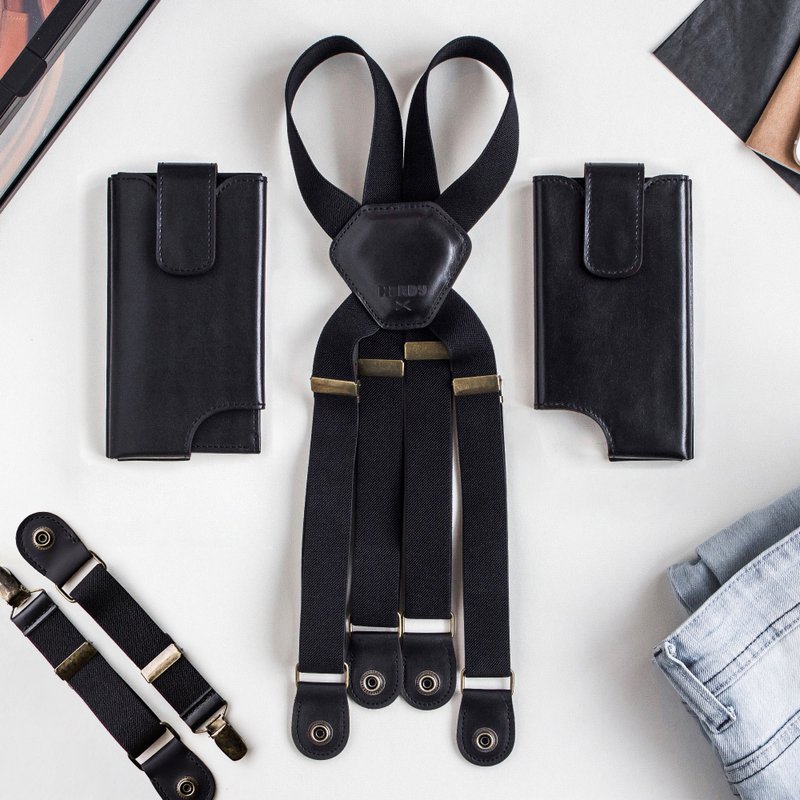 Leather Phone Holster Sling Bag Pouch Shoulder Strap iPhone Wallet and Harness - 側背包/斜背包 - 真皮 黑色
