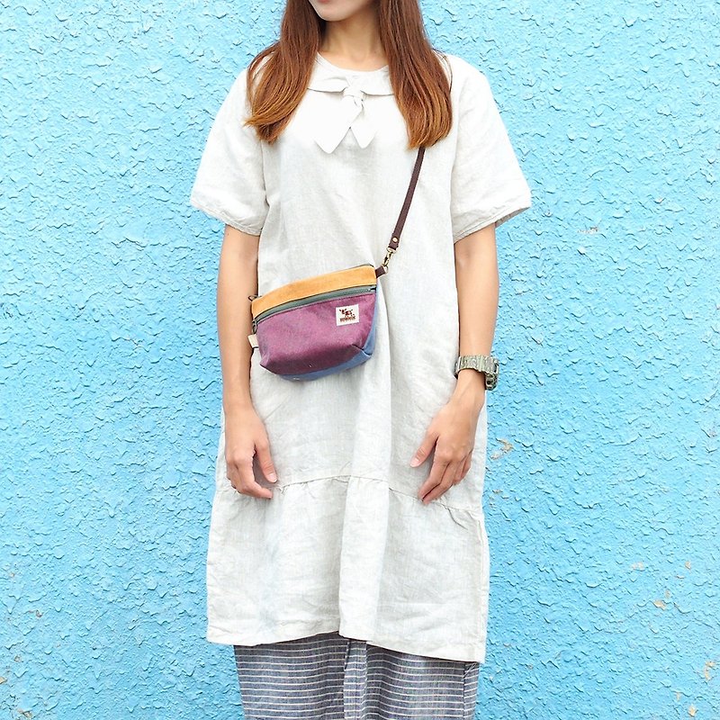 マーベリック村の手作りの小さな側のバックパックの布袋日本[ミニクロスボディバッグ - 夕方紫夏] SH  -  04 - ショルダーバッグ - コットン・麻 パープル