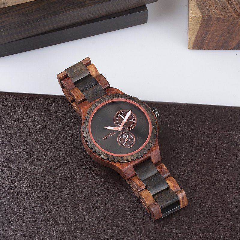 Wooden watch red altar and ebony quartz watch - Men's & Unisex Watches - Wood 