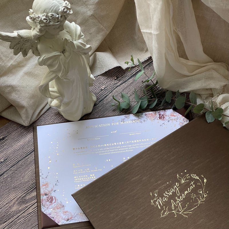 美式結婚書約O橫式O咖啡金O結婚證書夾O三張書約組 - 結婚書約 - 紙 咖啡色