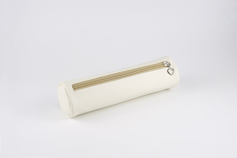 Soft PU Leather Pencil Case, Minimalist Columnar Toiletry Kit, Off White - กล่องดินสอ/ถุงดินสอ - หนังเทียม ขาว
