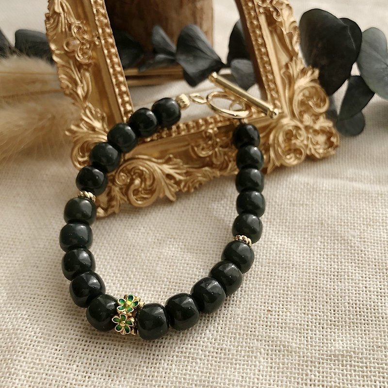 Gamo Blue Wada Ancient Beads with OT Buckle Original Design - Bracelets - Jade Green