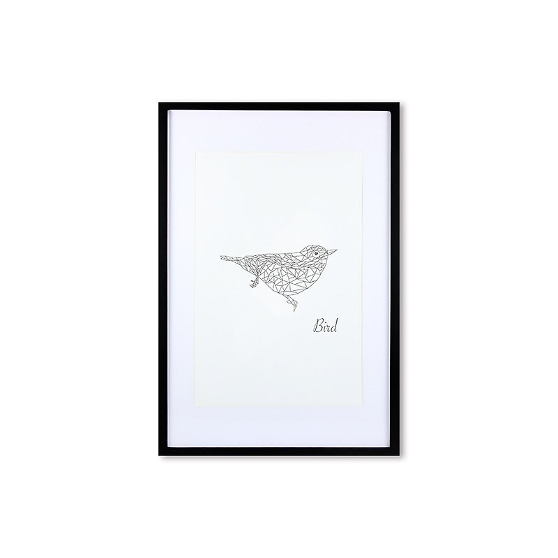 裝飾畫相框 動物 幾何線條 鳥 黑色框 63x43cm 室內設計 布置 - 相框/畫框 - 木頭 黑色