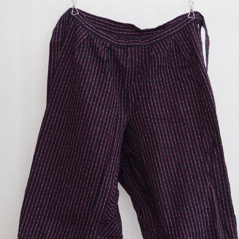もんぺ パンツ 古布 木綿 野良着 縞模様 リメイク素材 ハンドメイド ジャパンヴィンテージ - 女長褲 - 棉．麻 