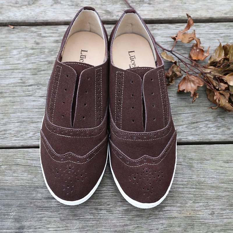 【British adventure】  carved casual shoes - brown - รองเท้าลำลองผู้หญิง - หนังแท้ สีนำ้ตาล
