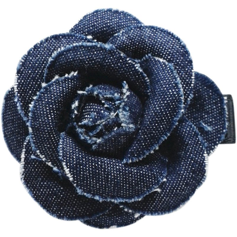 丹寧小山茶花髮夾-午夜藍 全包布手工髮飾Denim Flower - 髮夾/髮圈 - 聚酯纖維 藍色