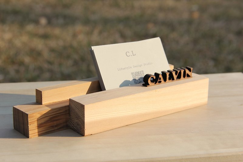 "CL Studio" cypress [modern simple - geometric style wooden mobile phone holder / business card holder] C-25 - แฟ้ม - ไม้ 