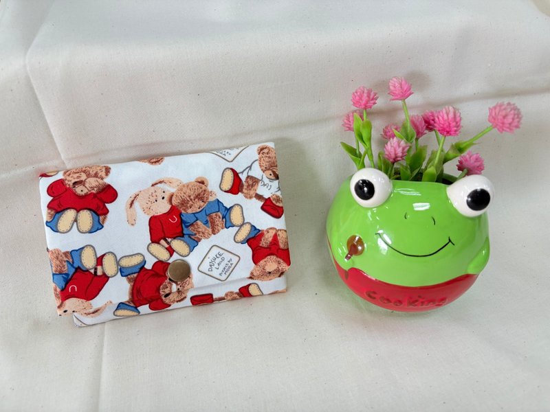多層次零錢包-穿著紅藍衣服的小熊與小兔印花 - 零錢包/小錢包 - 棉．麻 多色