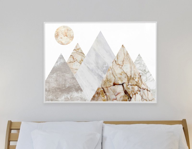 Snowy Mountain Peaks Marble Landscape Art Print - 壁貼/牆壁裝飾 - 紙 