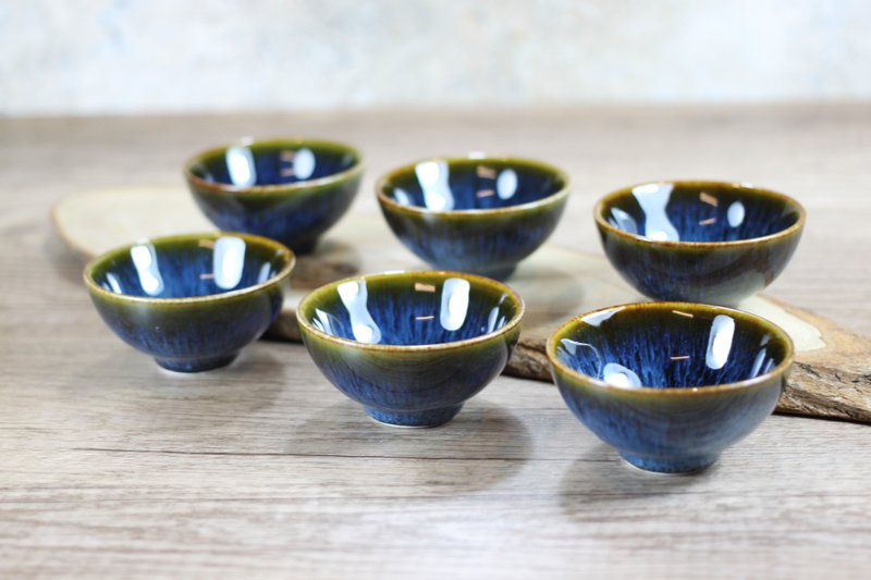 [Thank you, teacher] Zhanhai Tianmu Glaze Complete Six Cup Group Works by Ye Minxiang, a famous Yingge artist - ถ้วย - เครื่องลายคราม 