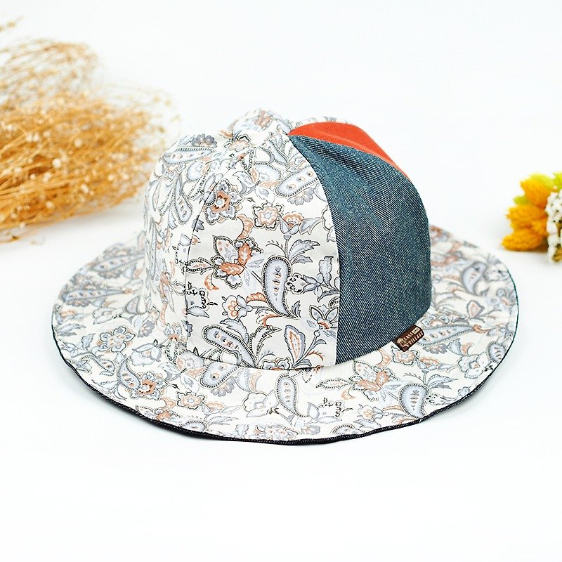 Calf Calf Village Village sided handmade hat shading large brim fashion amoeba elegance Mother's Day gift British classic Paisley} {[H-215] - หมวก - กระดาษ ขาว