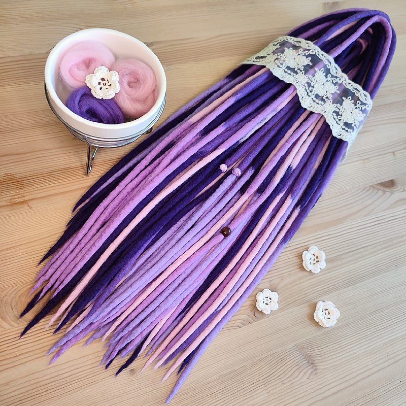 Wool Hair Accessories Multicolor - Wool dreadlock extensions, ombre dreads, pink purple dreads, kawaii de dreads