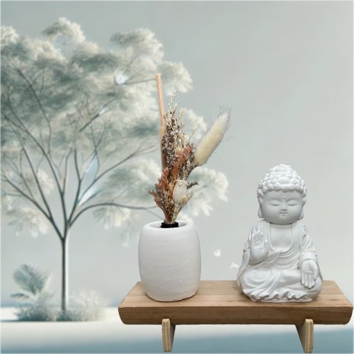 創藝 禪香光影 手作館 文青簡約風 淨念吉祥之向德小佛 原木底座系列 搭配永生花瓶