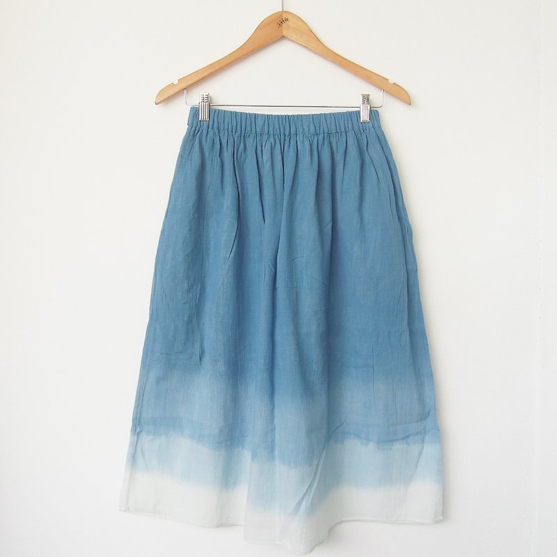 Indigo cotton skirt / with lining and pockets - Skirts - Cotton & Hemp Blue