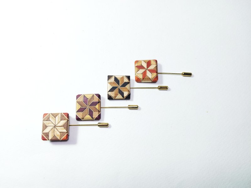 Wealth Tile Brooch-Sending Wood Craftsmanship - Brooches - Wood 