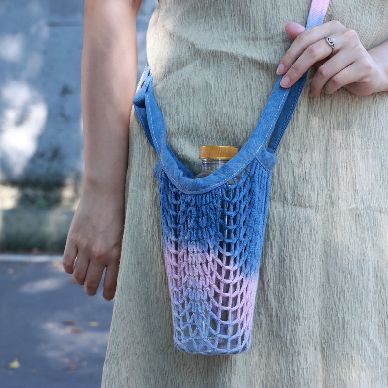 Pansy hand-dyed woven beverage bag/hand-held cross-body bag/hand-dyed by craftsmen - อื่นๆ - ผ้าฝ้าย/ผ้าลินิน สีกากี