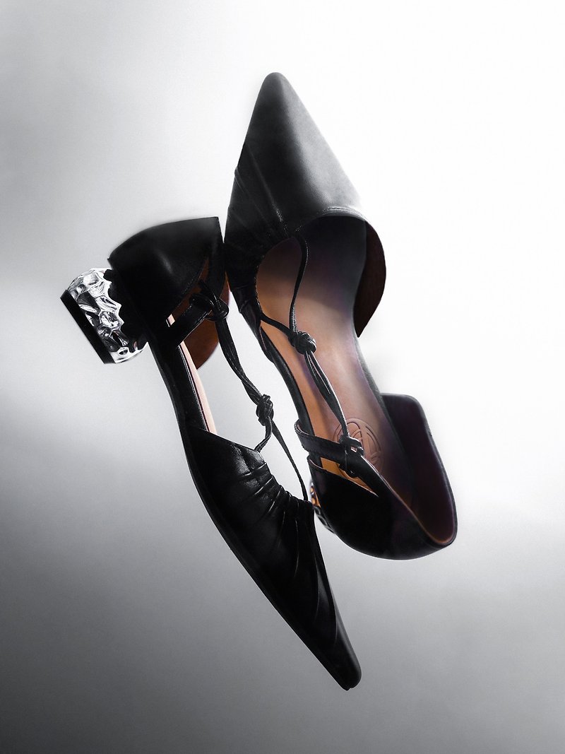 シャーリングロープハイヒール - 革靴 - 革 ブラック