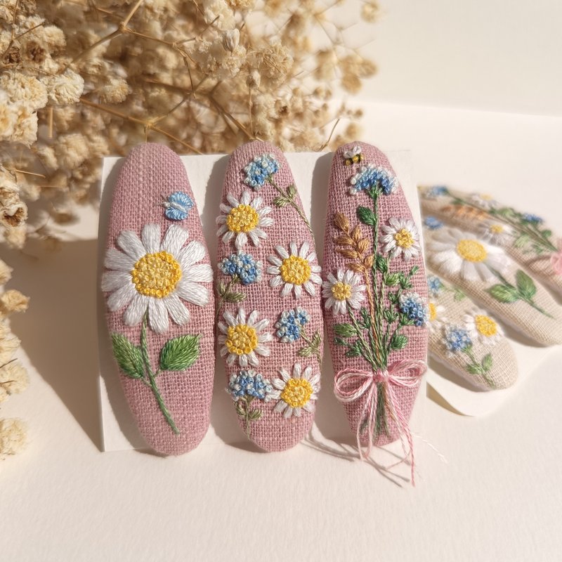 กิ๊บ,กิผ๊บผ้าปักมือ,กิ๊บดอกเดซี่,กิ๊บน่ารัก,กิ๊บวิลเทจ - เครื่องประดับผม - ผ้าฝ้าย/ผ้าลินิน สึชมพู