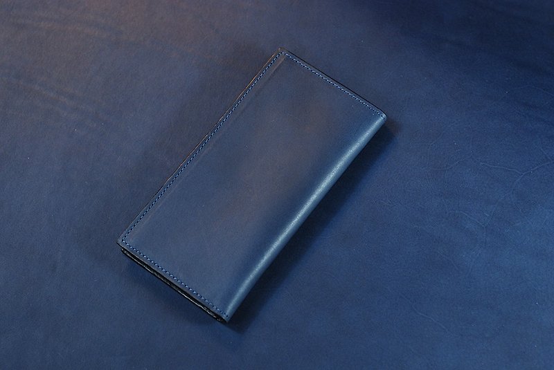 [Colored Italian Vegetable Tanned Leather] Vegetable Tanned Leather Long Clip-Dark Blue - กระเป๋าสตางค์ - หนังแท้ 