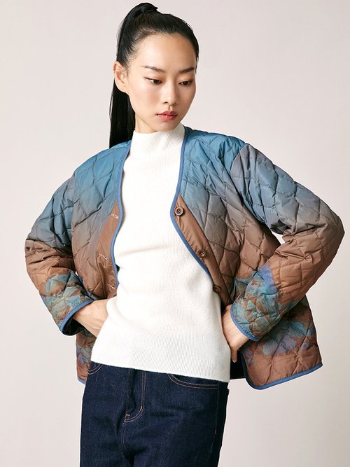 RECLUSE 輞川/白鵝絨印花菱形 輕盈羽絨服
