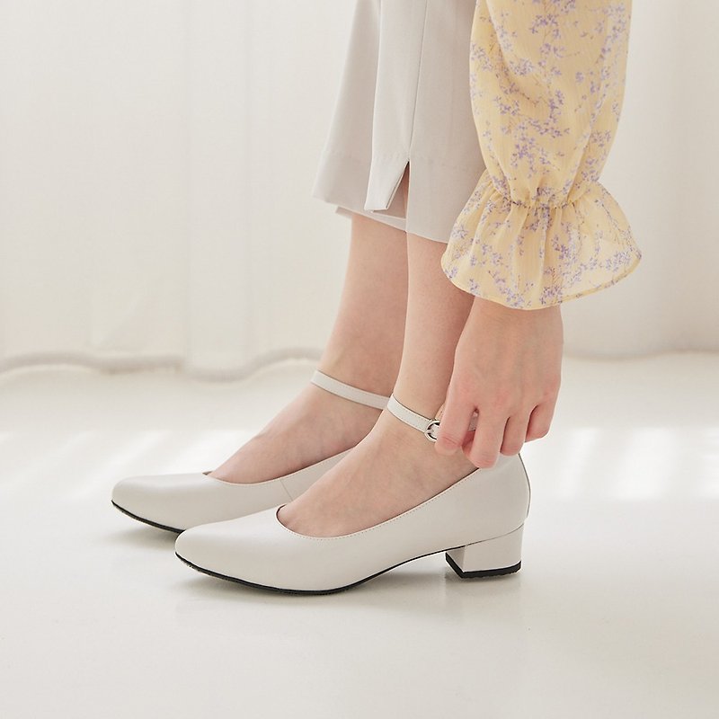 Mary Jane Shoes Carol Sleepwalker Pointed Toe Low Heels - Jasmine - รองเท้าส้นสูง - หนังแท้ ขาว
