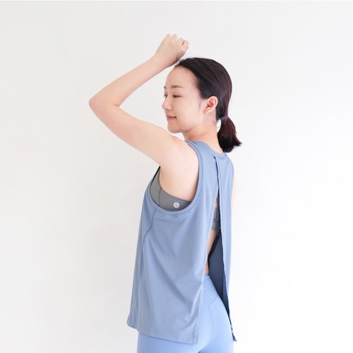 Mukasa 臺灣總經銷 【Mukasa】DURABLE 後背開叉無袖罩衫 - 青花藍 - MUK-23042