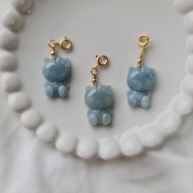 Dangerous material denim blue Hello Kitty small drops can be buckled at will | Natural A-grade jade - Charms - Jade 