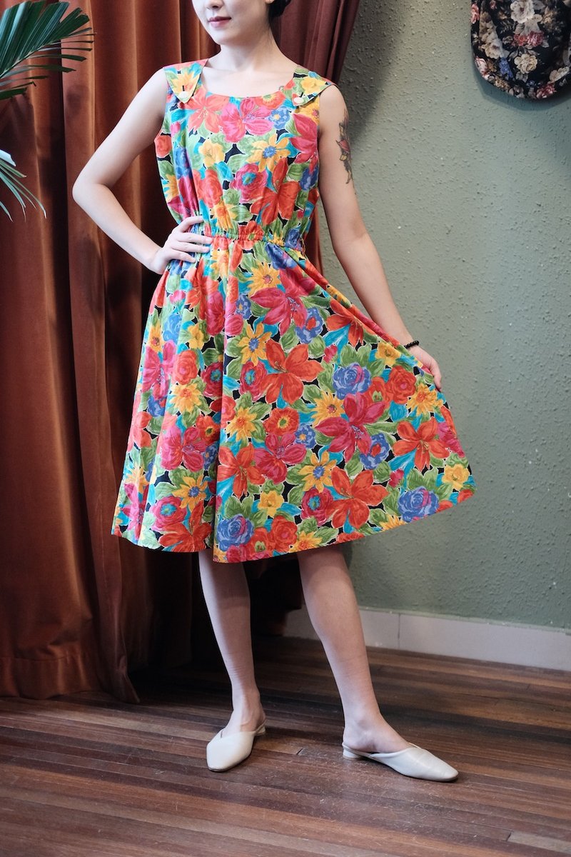 vintage dress print strap dress - Skirts - Cotton & Hemp 