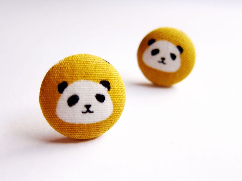 Cloth buckle earrings yellow panda can be used as clip earrings - Earrings & Clip-ons - Cotton & Hemp Yellow